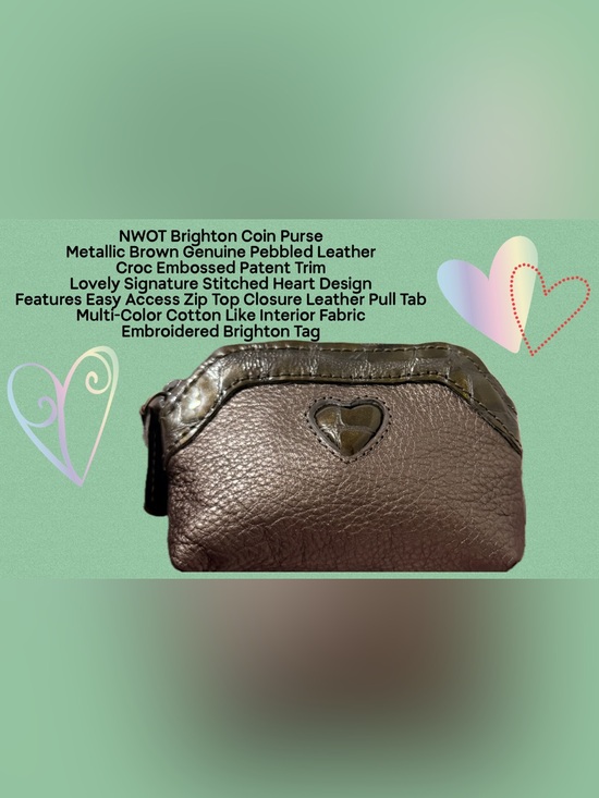 Brighton Handbags - Brighton NWOT Metallic Brown Leather Small Zip Coin Purse Signature Heart Design